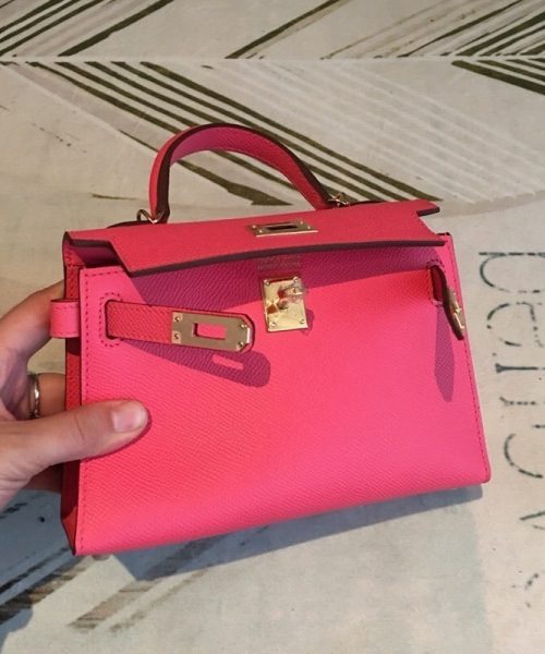 1:1 Replica Hermes Mini Kelly Pink For Women Gold Toned Hardware 7.5in/19cm