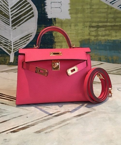 1:1 Replica Hermes Mini Kelly Pink For Women Gold Toned Hardware 7.5in/19cm