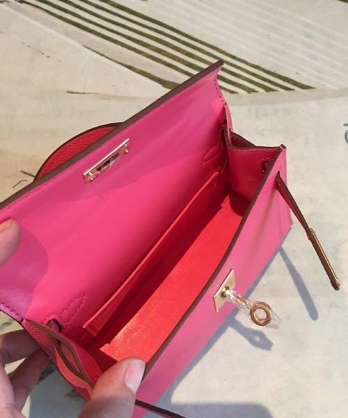 1:1 Replica Hermes Mini Kelly Pink For Women Gold Toned Hardware 7.5in/19cm