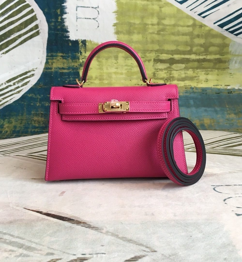 1:1 Replica Hermes Mini Kelly Pink For Women Gold Toned Hardware 7.5in/19cm