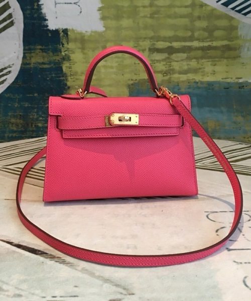 1:1 Replica Hermes Mini Kelly Pink For Women Gold Toned Hardware 7.5in/19cm