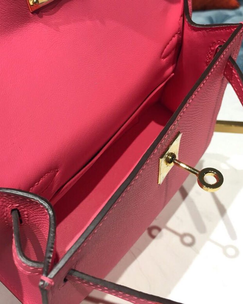 1:1 Replica Hermes Mini Kelly Rose Tyrien For Women Gold Toned Hardware 7.5in/19cm