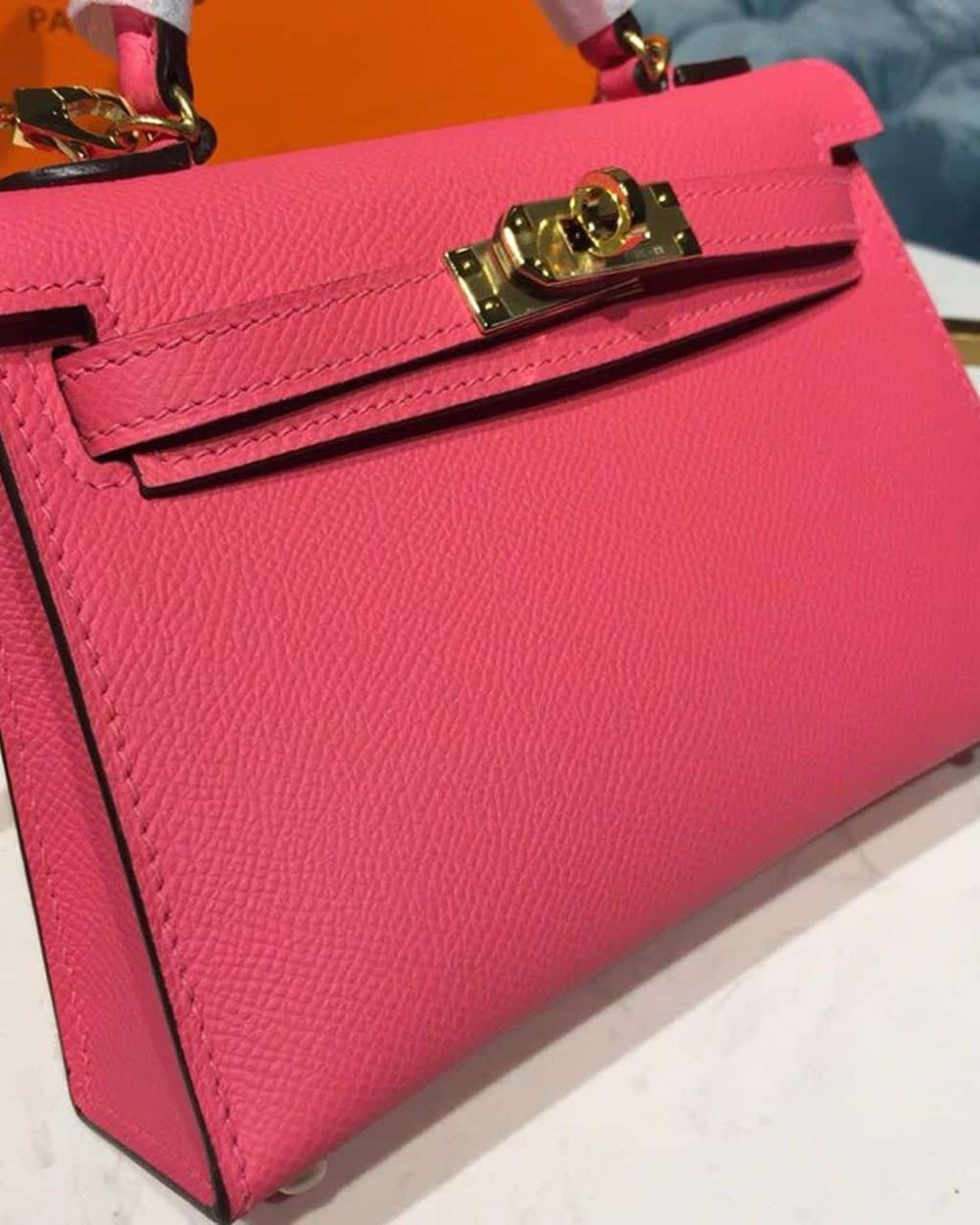 1:1 Replica Hermes Mini Kelly Rose Tyrien For Women Gold Toned Hardware 7.5in/19cm