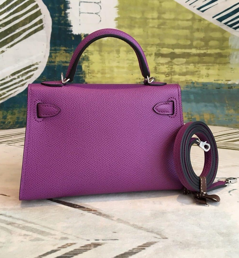 1:1 Replica Hermes Mini Kelly Violet For Women Silver Toned Hardware 7.5in/19cm