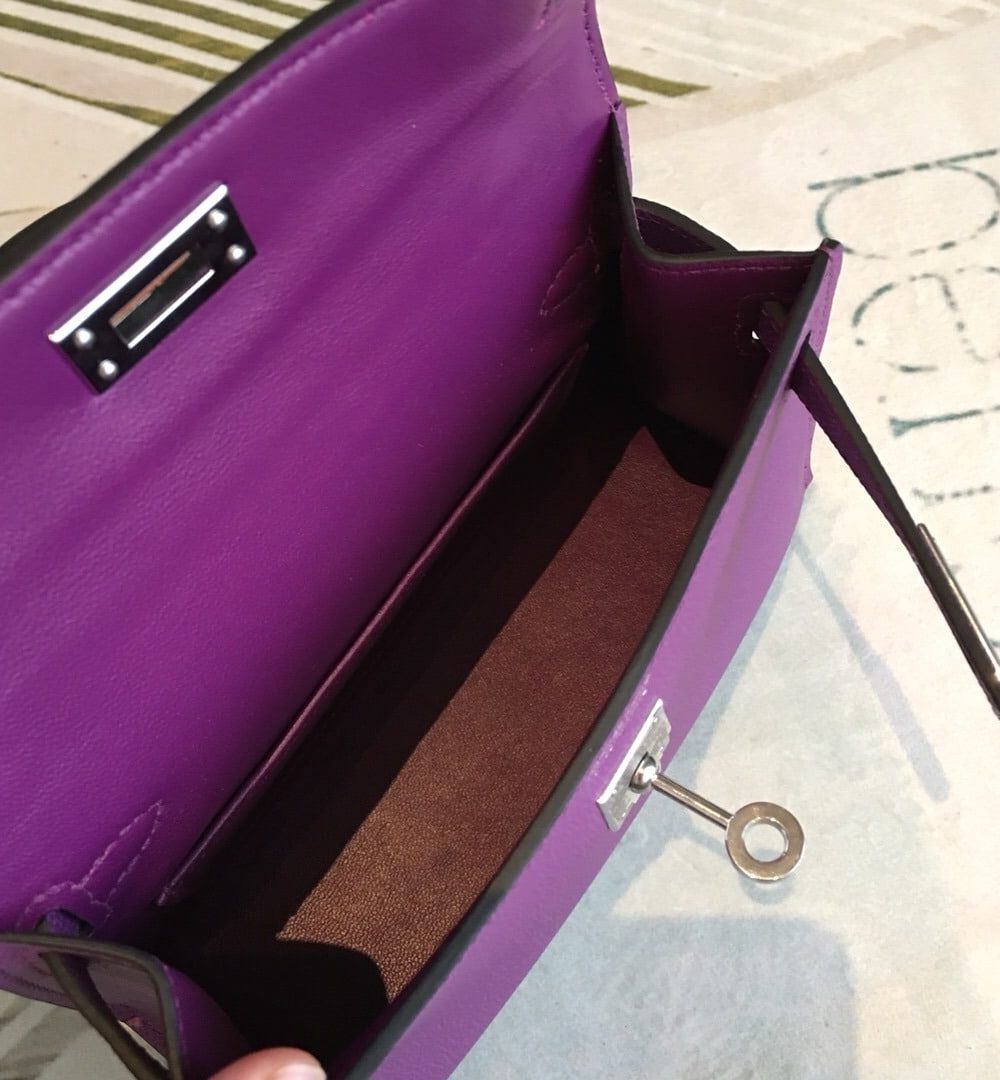 1:1 Replica Hermes Mini Kelly Violet For Women Silver Toned Hardware 7.5in/19cm