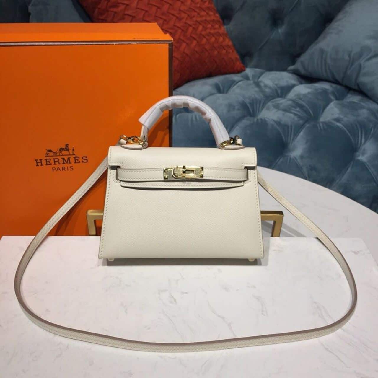 1:1 Replica Hermes Mini Kelly White For Women Gold Toned Hardware 7.5in/19cm