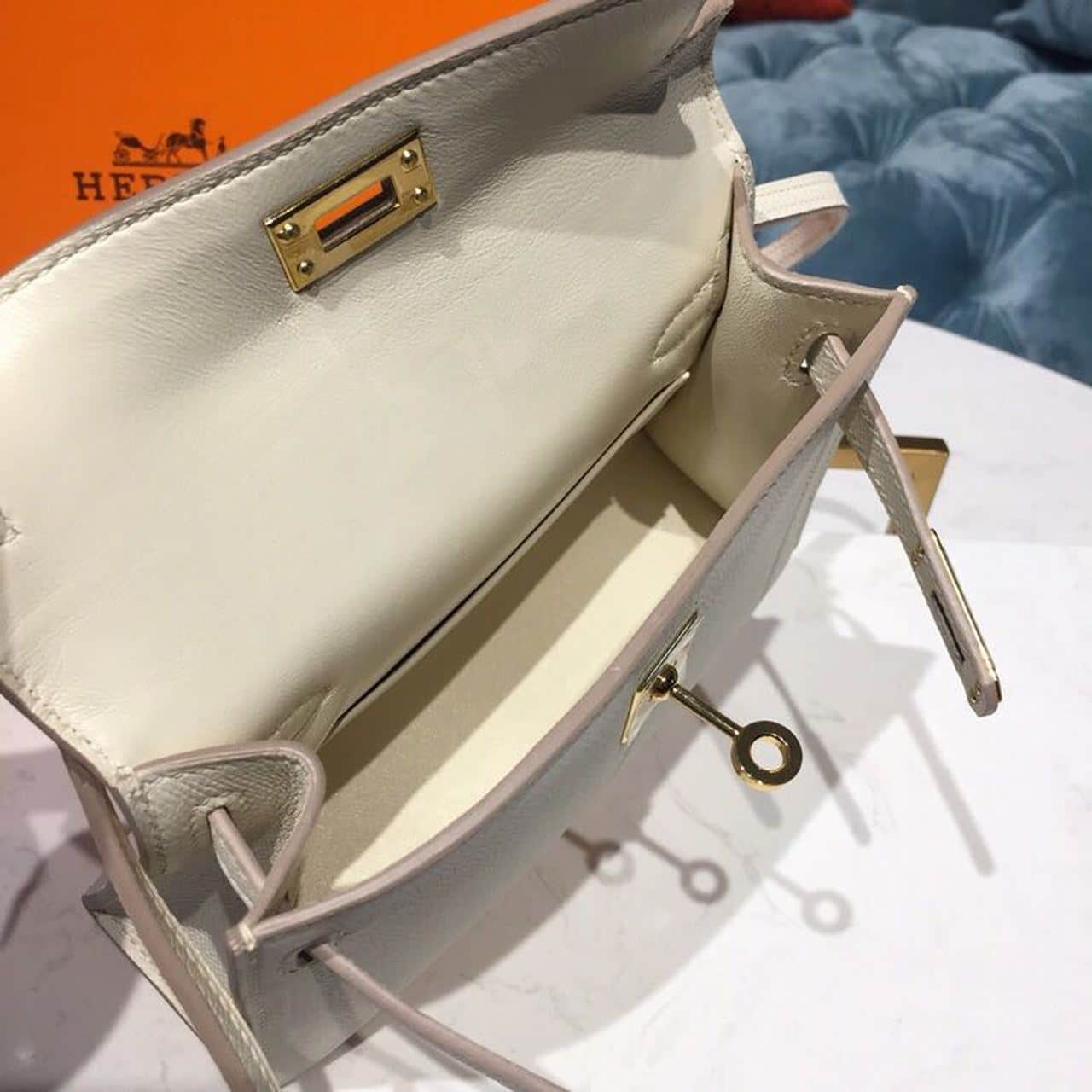 1:1 Replica Hermes Mini Kelly White For Women Gold Toned Hardware 7.5in/19cm - Image 12
