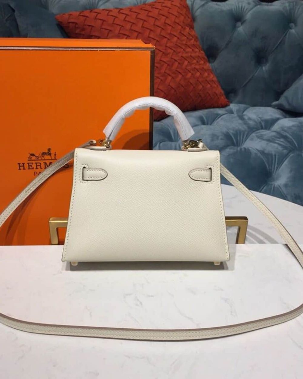 1:1 Replica Hermes Mini Kelly White For Women Gold Toned Hardware 7.5in/19cm