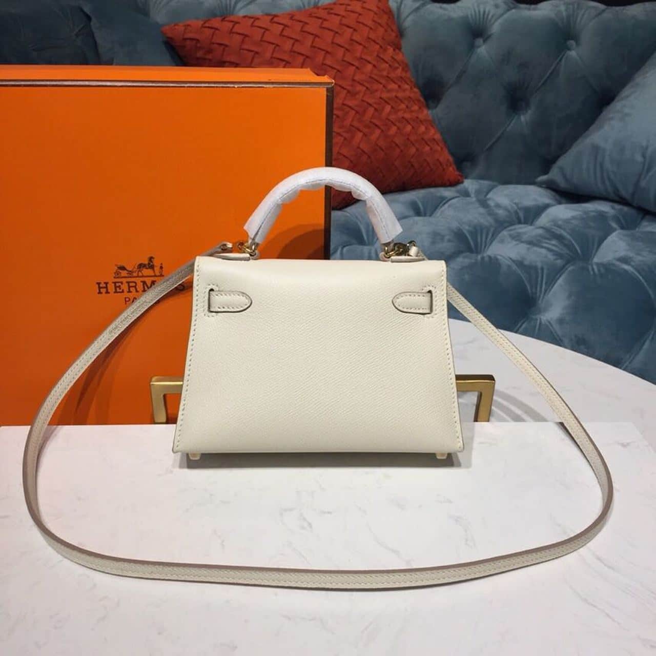 1:1 Replica Hermes Mini Kelly White For Women Gold Toned Hardware 7.5in/19cm - Image 2