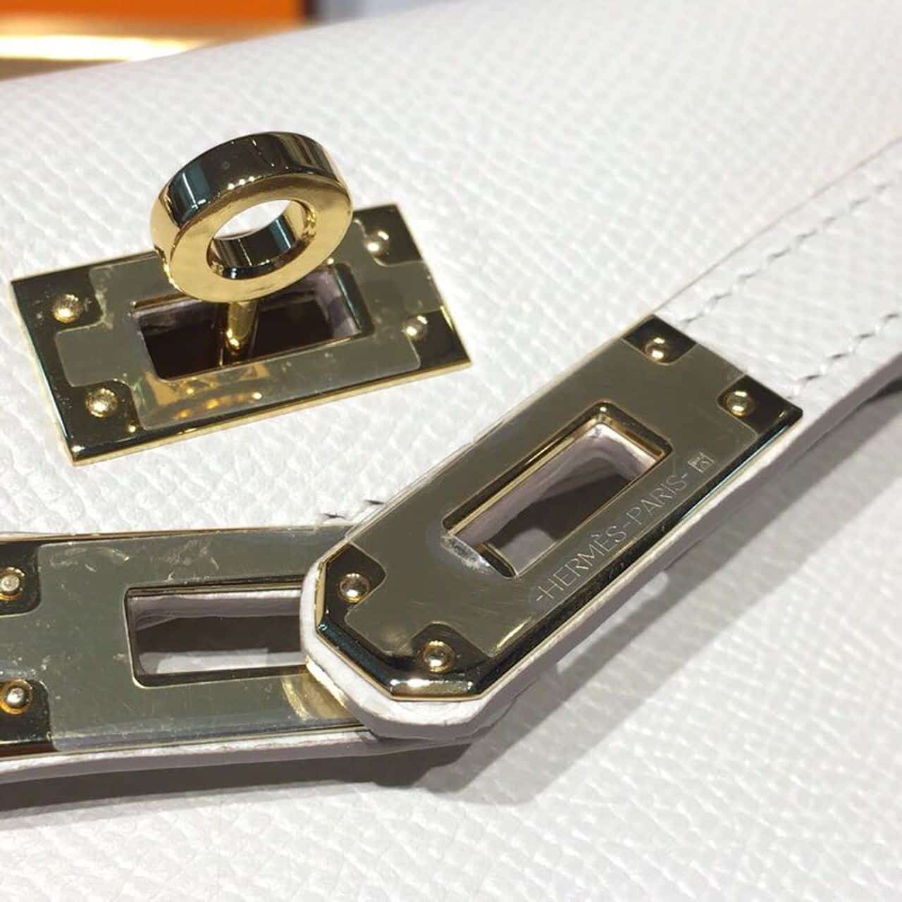 1:1 Replica Hermes Mini Kelly White For Women Gold Toned Hardware 7.5in/19cm - Image 7