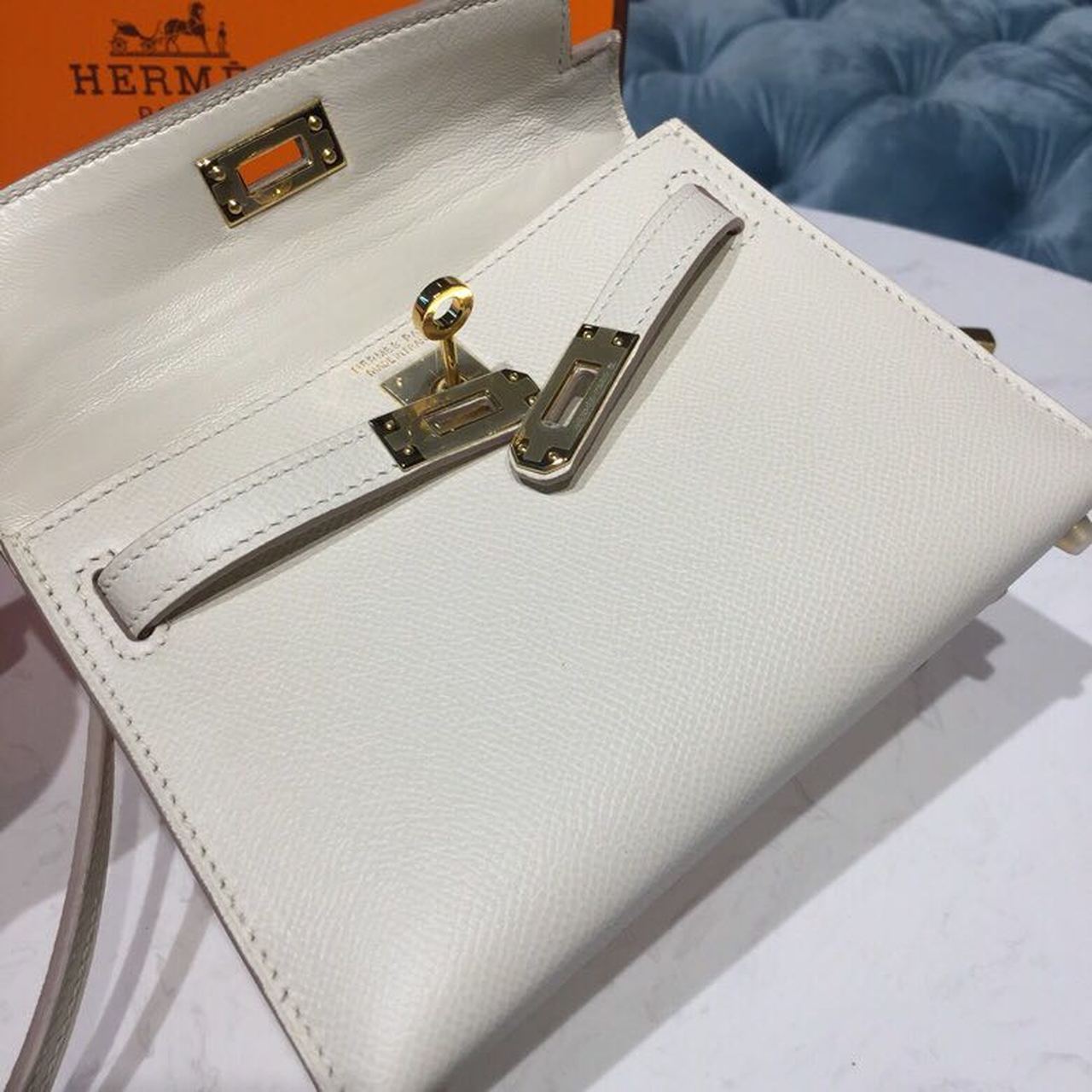 1:1 Replica Hermes Mini Kelly White For Women Gold Toned Hardware 7.5in/19cm - Image 14
