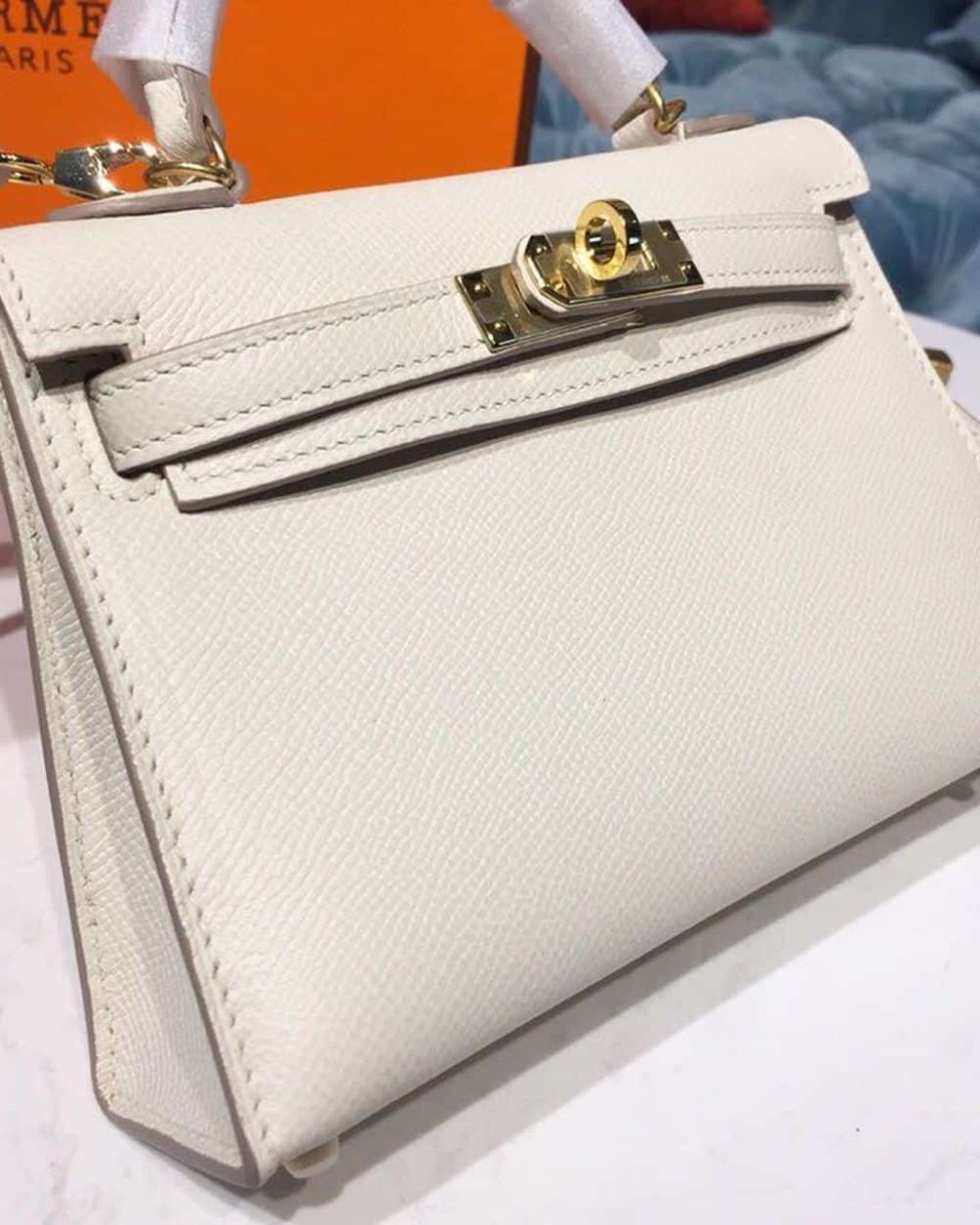 1:1 Replica Hermes Mini Kelly White For Women Gold Toned Hardware 7.5in/19cm