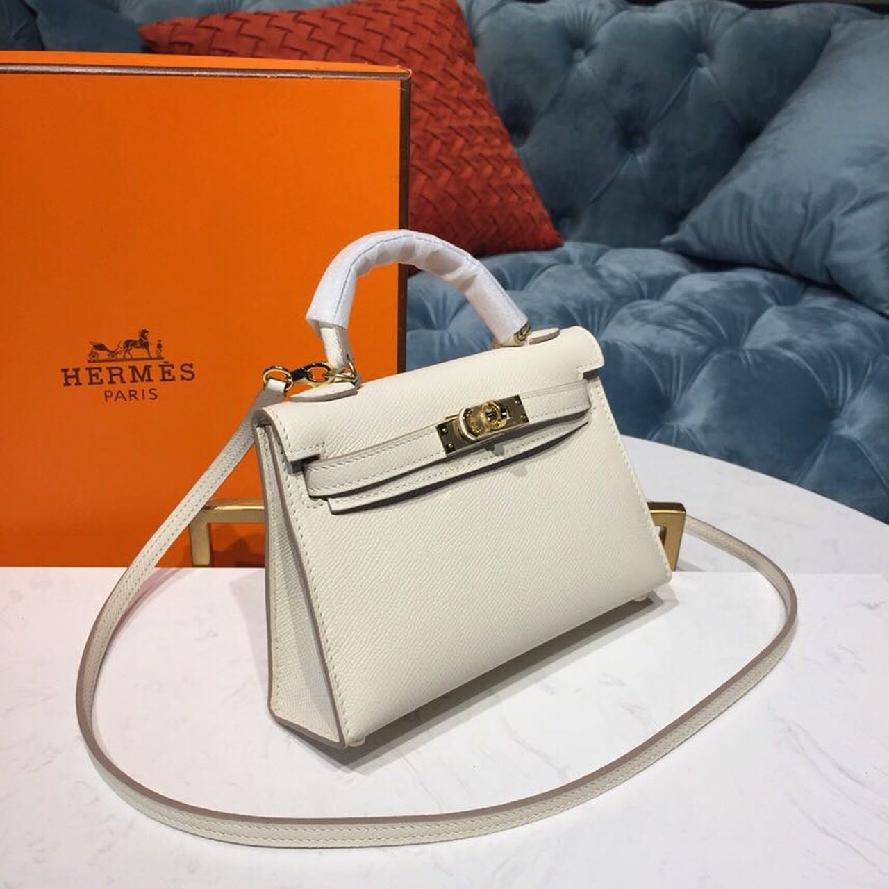 1:1 Replica Hermes Mini Kelly White For Women Gold Toned Hardware 7.5in/19cm - Image 3
