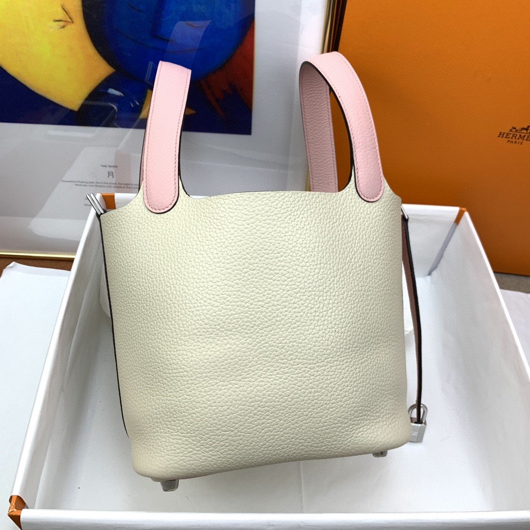 1:1 Replica Hermes Picotin Lock 18 Bag Beige/Pink With Silver-Toned Hardware For Women, Women's Handbags 7.1in/18cm - Image 3
