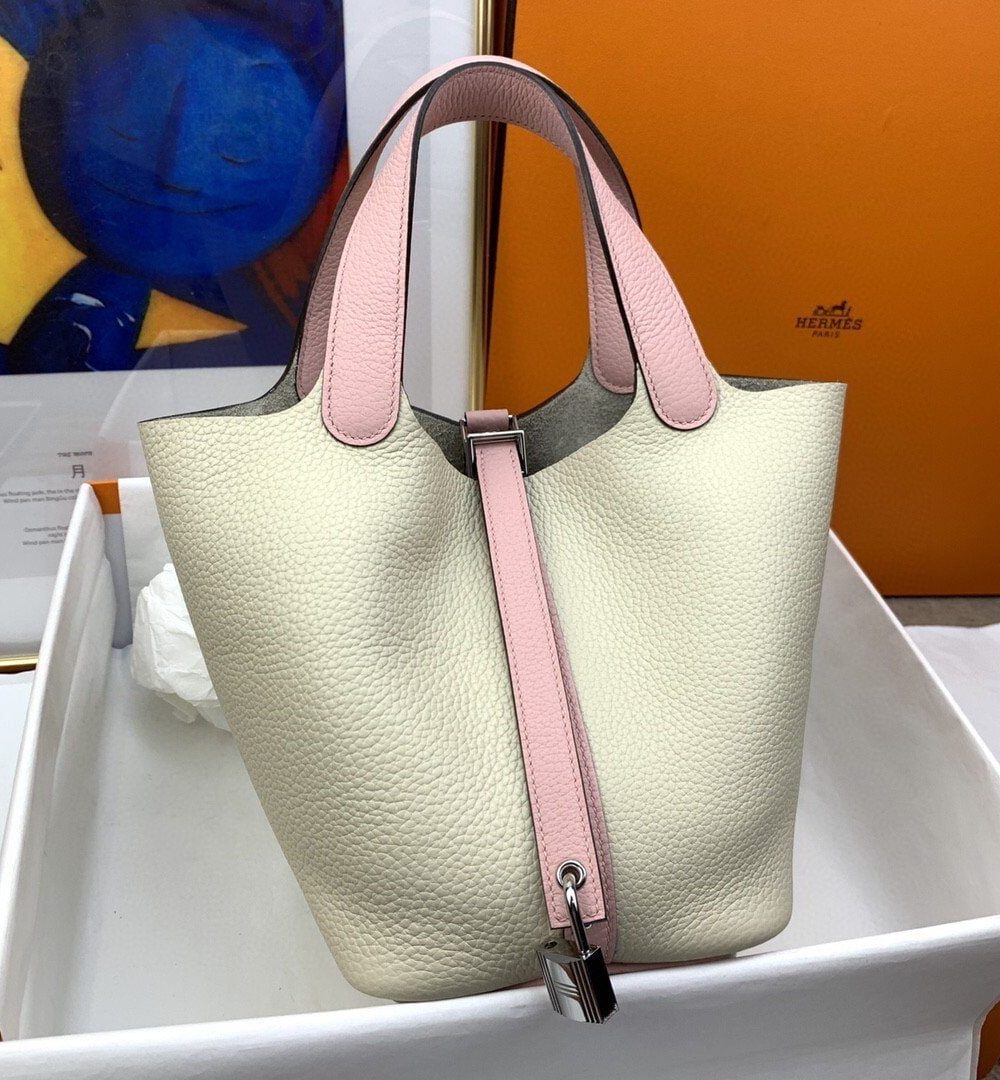 1:1 Replica Hermes Picotin Lock 18 Bag Beige/Pink With Silver-Toned Hardware For Women, Women's Handbags 7.1in/18cm