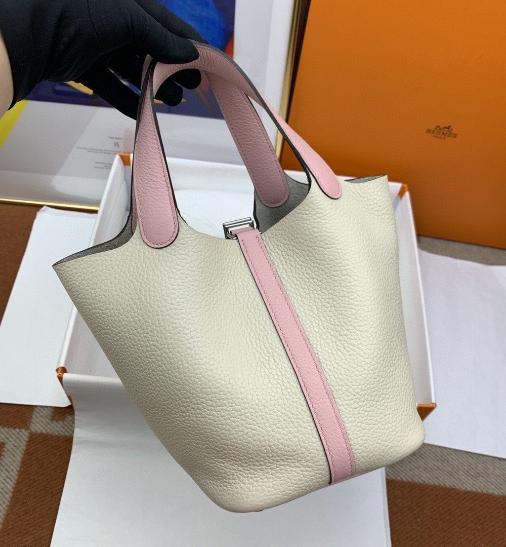 1:1 Replica Hermes Picotin Lock 18 Bag Beige/Pink With Silver-Toned Hardware For Women, Women's Handbags 7.1in/18cm