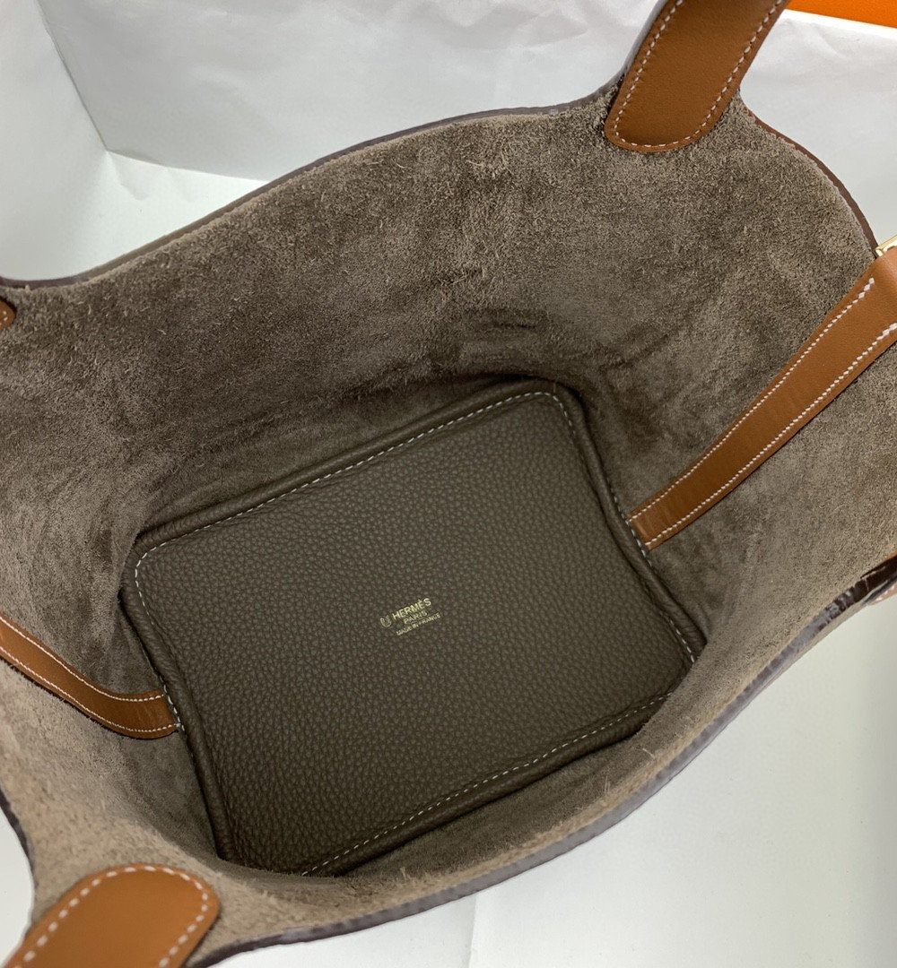 1:1 Replica Hermes Picotin Lock 18 Bag Etoupe/Brown With Gold-Toned Hardware For Women, Women's Handbags 7.1in/18cm