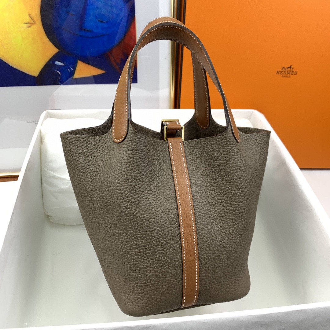 1:1 Replica Hermes Picotin Lock 18 Bag Etoupe/Brown With Gold-Toned Hardware For Women, Women's Handbags 7.1in/18cm - Image 7