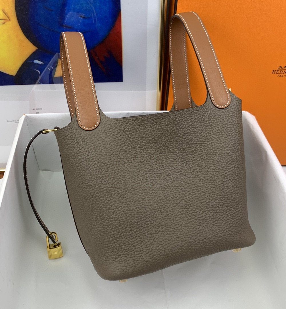 1:1 Replica Hermes Picotin Lock 18 Bag Etoupe/Brown With Gold-Toned Hardware For Women, Women's Handbags 7.1in/18cm