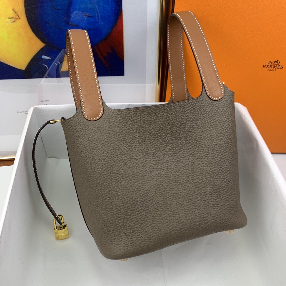 1:1 Replica Hermes Picotin Lock 18 Bag Etoupe/Brown With Gold-Toned Hardware For Women, Women's Handbags 7.1in/18cm - Image 3