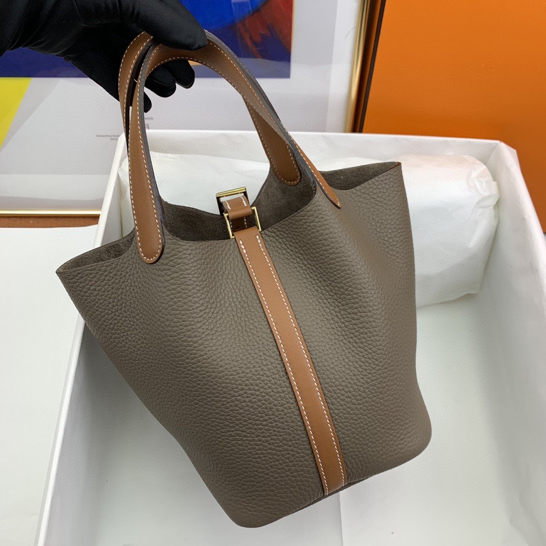 1:1 Replica Hermes Picotin Lock 18 Bag Etoupe/Brown With Gold-Toned Hardware For Women, Women's Handbags 7.1in/18cm - Image 6