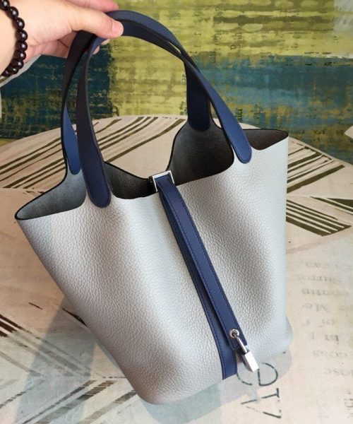 1:1 Replica Hermes Picotin Lock 18 Bag Grey/Navy Blue With Silver-Toned Hardware For Women, Women's Handbags 7.1in/18cm