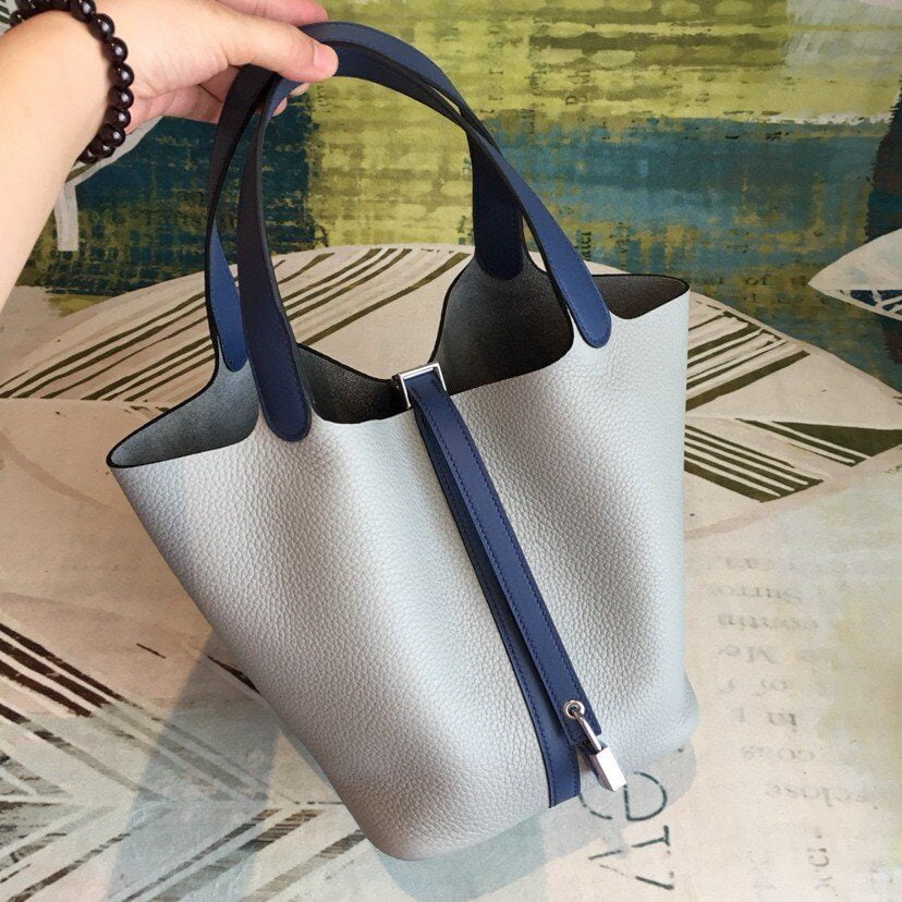 1:1 Replica Hermes Picotin Lock 18 Bag Grey/Navy Blue With Silver-Toned Hardware For Women, Women's Handbags 7.1in/18cm