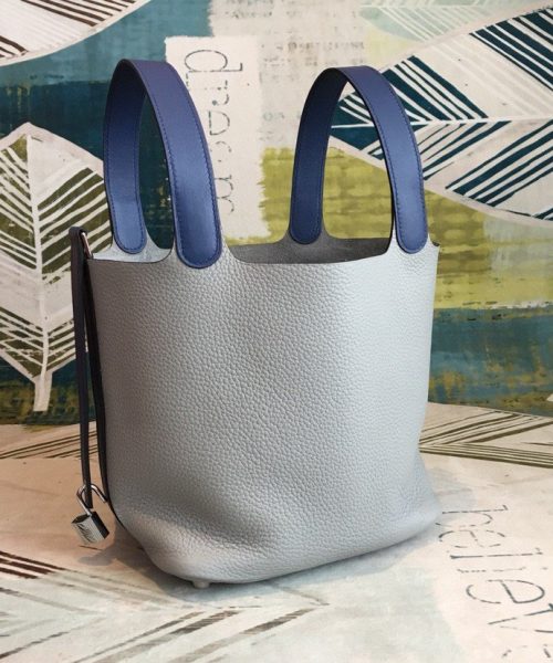 1:1 Replica Hermes Picotin Lock 18 Bag Grey/Navy Blue With Silver-Toned Hardware For Women, Women's Handbags 7.1in/18cm