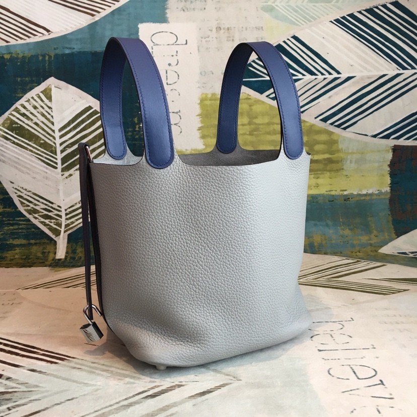 1:1 Replica Hermes Picotin Lock 18 Bag Grey/Navy Blue With Silver-Toned Hardware For Women, Women's Handbags 7.1in/18cm - Image 2