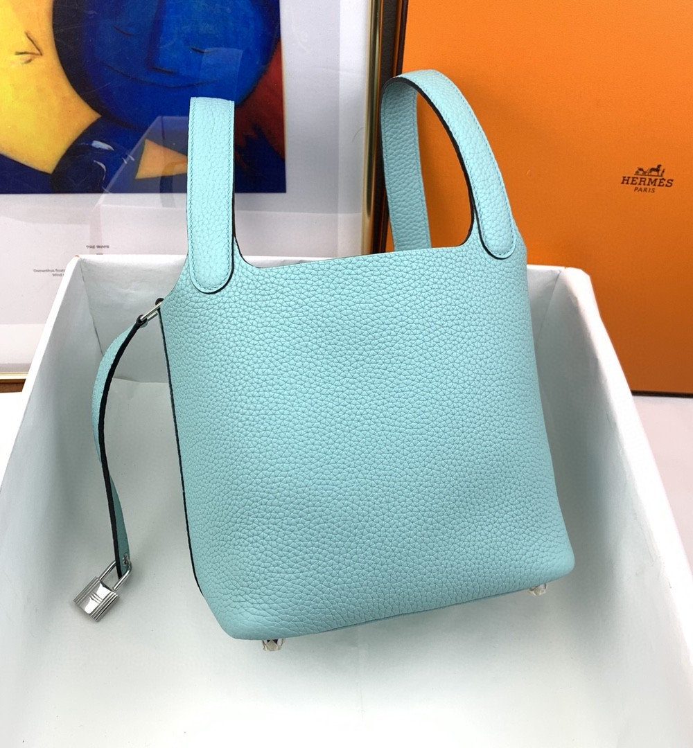 1:1 Replica Hermes Picotin Lock 18 Bag Light Blue With Silver-Toned Hardware For Women, Women's Handbags 7.1in/18cm