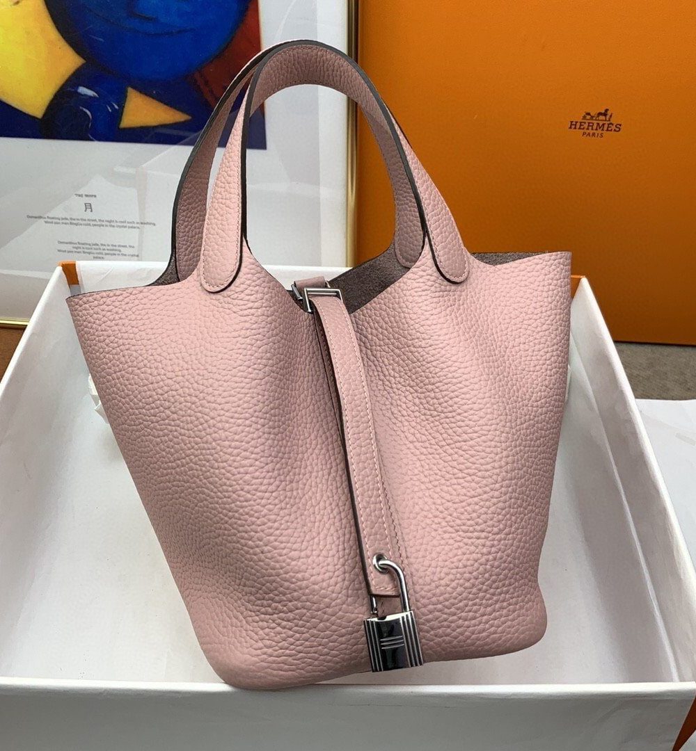 1:1 Replica Hermes Picotin Lock 18 Bag Light Pink With Silver-Toned Hardware For Women, Women's Handbags 7.1in/18cm