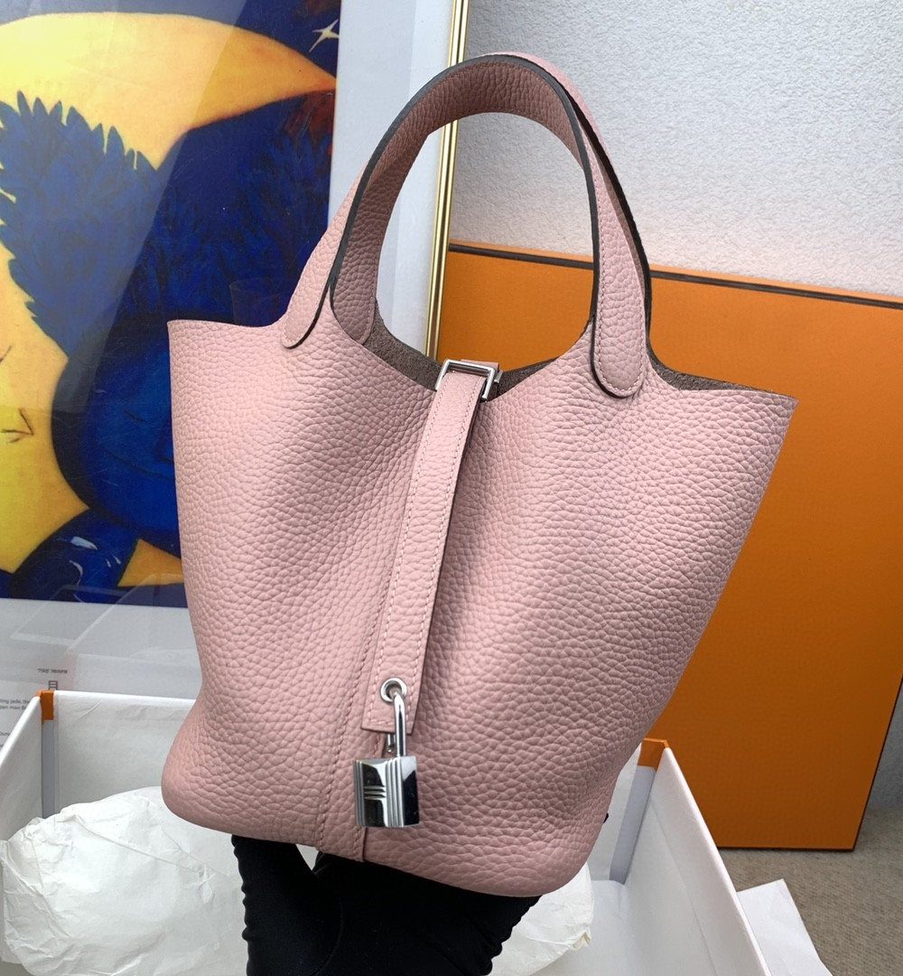 1:1 Replica Hermes Picotin Lock 18 Bag Light Pink With Silver-Toned Hardware For Women, Women's Handbags 7.1in/18cm