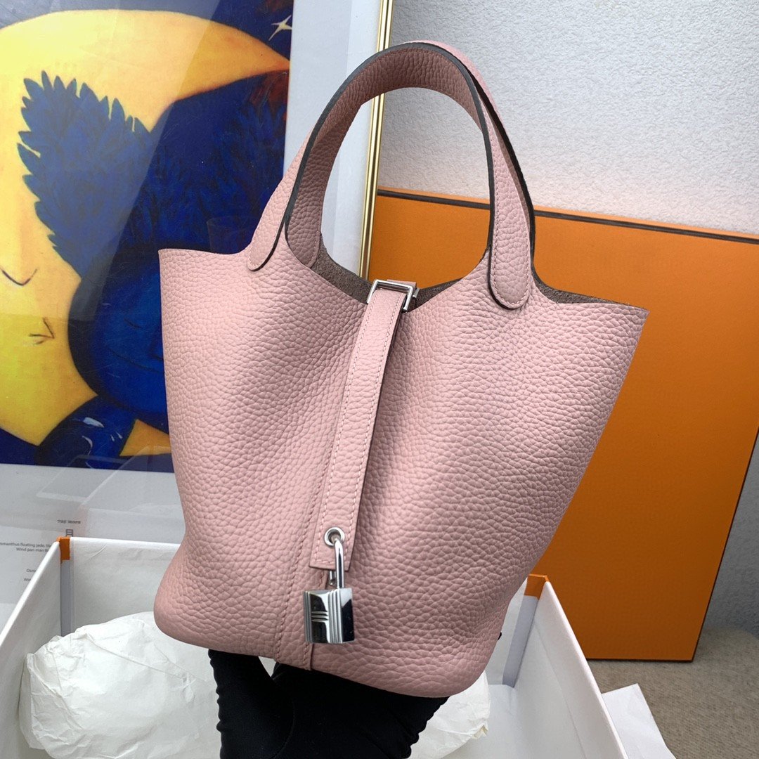 1:1 Replica Hermes Picotin Lock 18 Bag Light Pink With Silver-Toned Hardware For Women, Women's Handbags 7.1in/18cm - Image 4