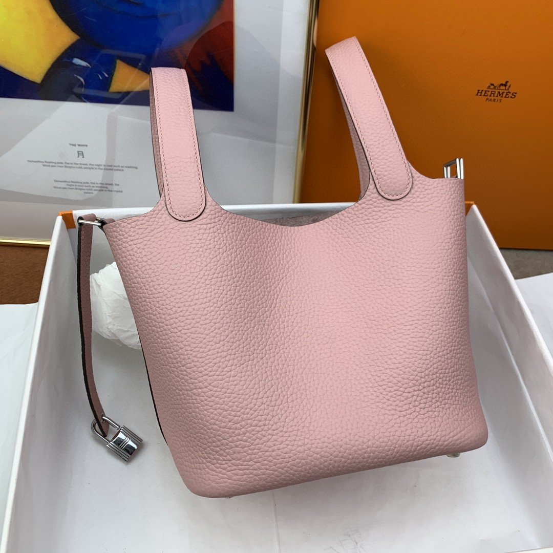 1:1 Replica Hermes Picotin Lock 18 Bag Light Pink With Silver-Toned Hardware For Women, Women's Handbags 7.1in/18cm - Image 7