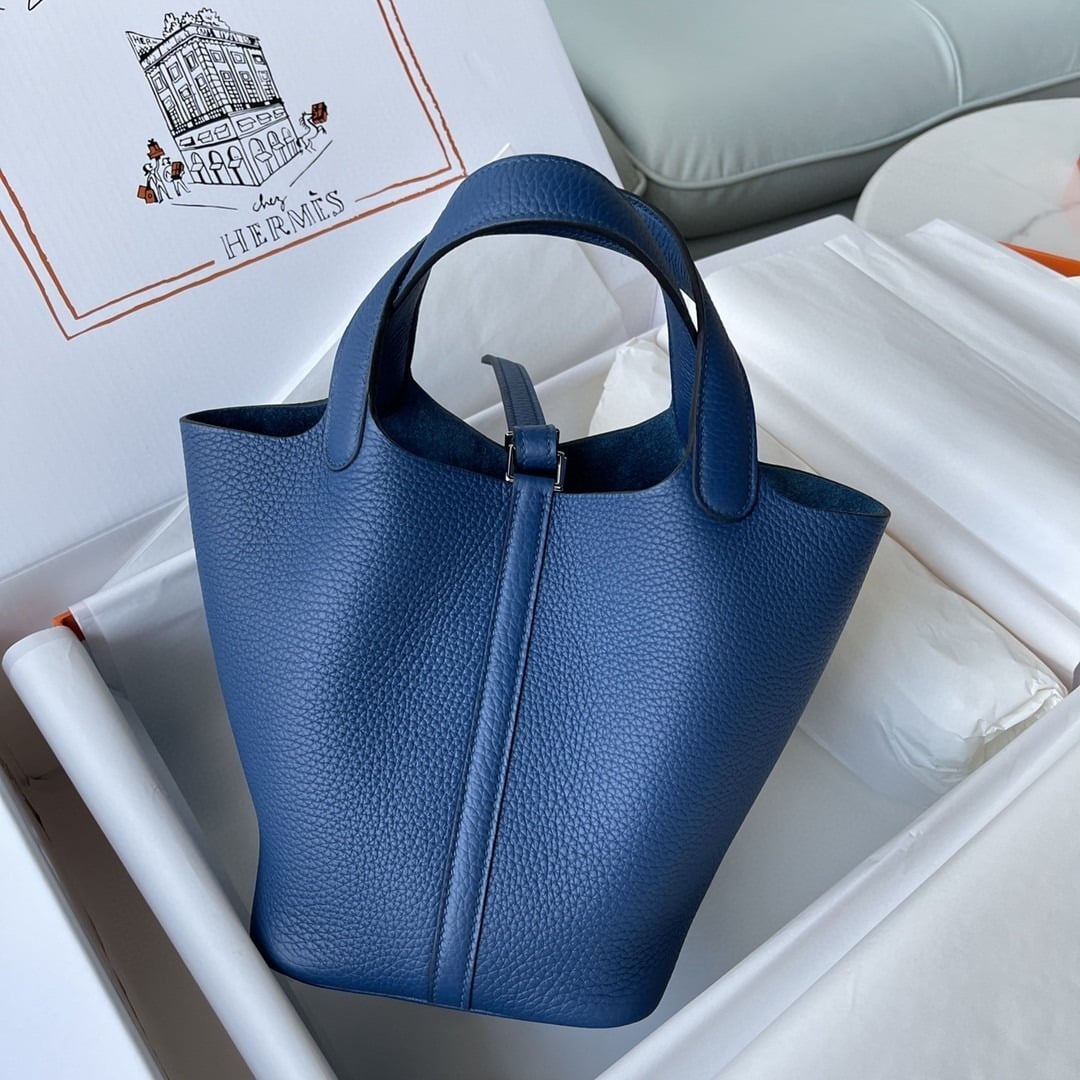 1:1 Replica Hermes Picotin Lock 18 Bag Navy Blue For Women, Women's Handbags 7.1in/18cm - Image 5