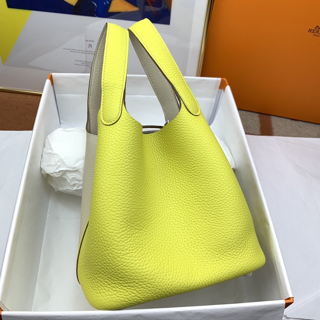 1:1 Replica Hermes Picotin Lock 18 Bag White/Yellow With Silver-Toned Hardware For Women, Women's Handbags 7.1in/18cm - Image 4