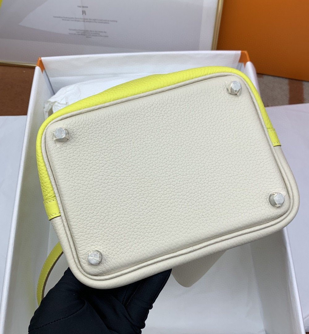1:1 Replica Hermes Picotin Lock 18 Bag White/Yellow With Silver-Toned Hardware For Women, Women's Handbags 7.1in/18cm
