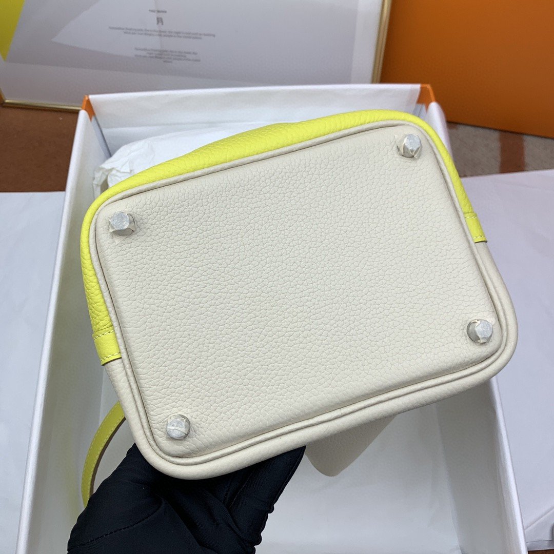 1:1 Replica Hermes Picotin Lock 18 Bag White/Yellow With Silver-Toned Hardware For Women, Women's Handbags 7.1in/18cm - Image 5