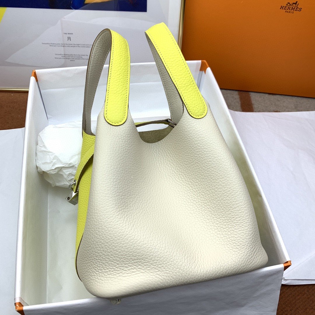 1:1 Replica Hermes Picotin Lock 18 Bag White/Yellow With Silver-Toned Hardware For Women, Women's Handbags 7.1in/18cm - Image 8