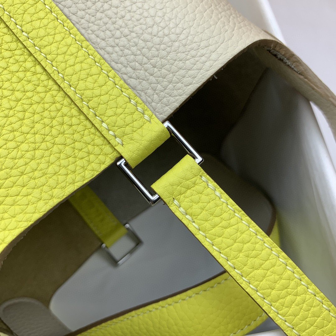 1:1 Replica Hermes Picotin Lock 18 Bag White/Yellow With Silver-Toned Hardware For Women, Women's Handbags 7.1in/18cm - Image 7