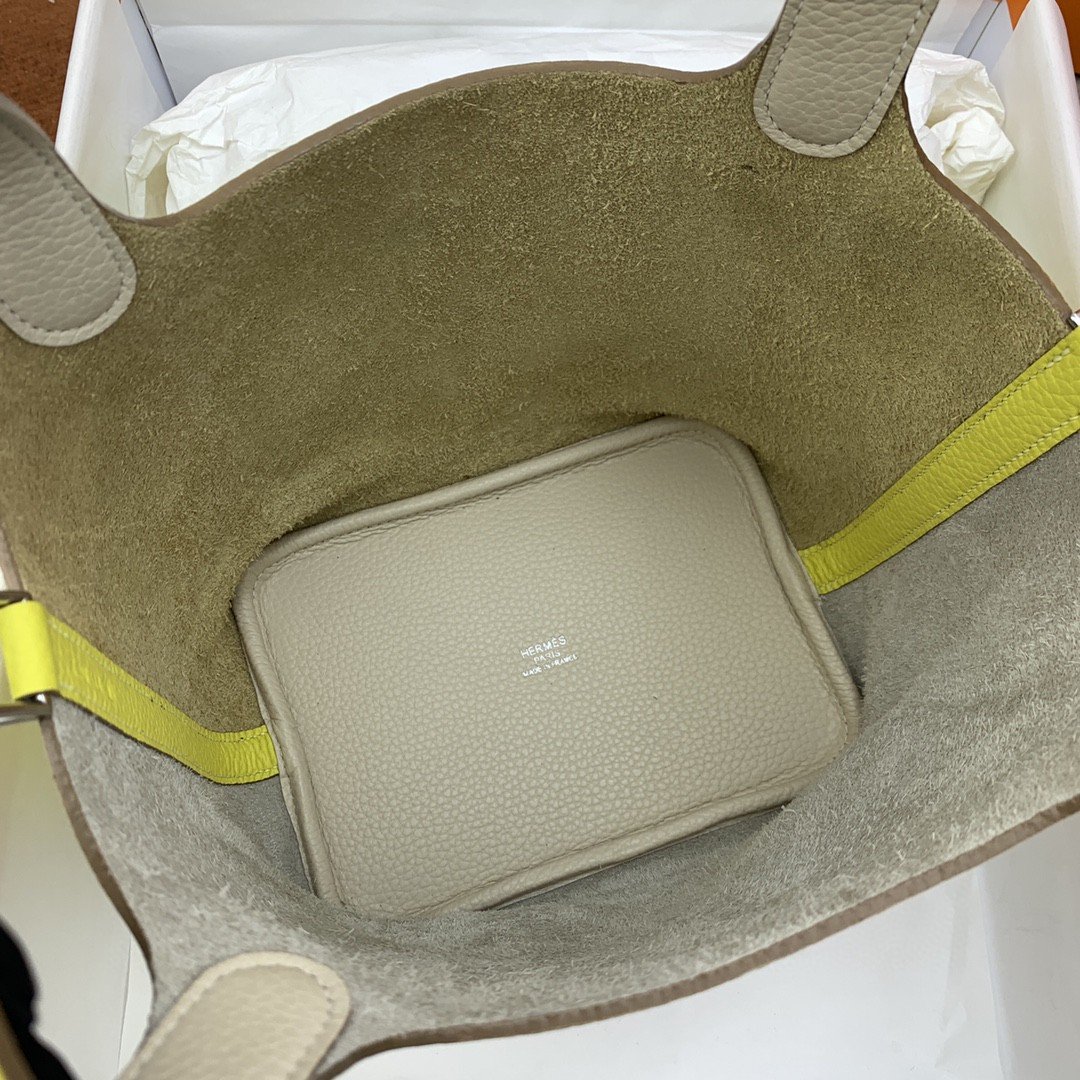 1:1 Replica Hermes Picotin Lock 18 Bag White/Yellow With Silver-Toned Hardware For Women, Women's Handbags 7.1in/18cm - Image 2