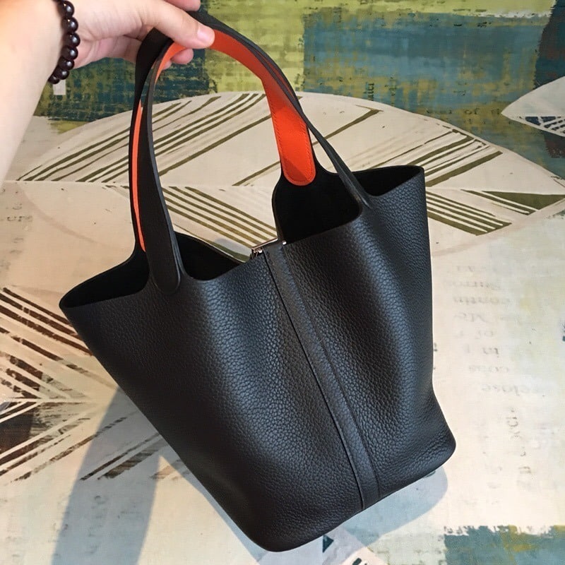 1:1 Replica Hermes Picotin Lock 18 Black Clemence Palladium Hardware For Women 7.5in/19cm - Image 9