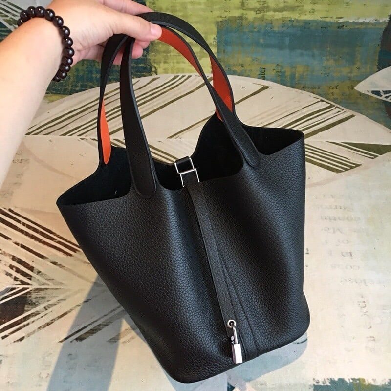 1:1 Replica Hermes Picotin Lock 18 Black Clemence Palladium Hardware For Women 7.5in/19cm