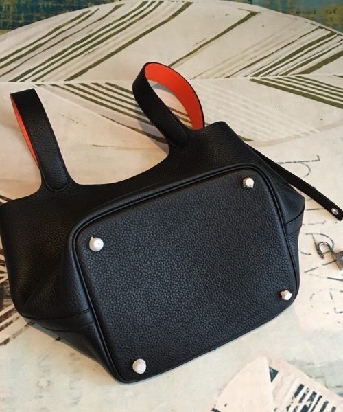 1:1 Replica Hermes Picotin Lock 18 Black Clemence Palladium Hardware For Women 7.5in/19cm