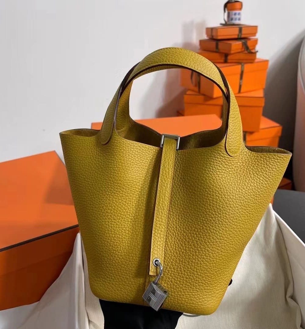 1:1 Replica Hermes Picotin Lock 18 Lime Clemence Yellow/Green/Red/Blue/Light Green/Light Purple/Pink For Women 19cm / 7.5in