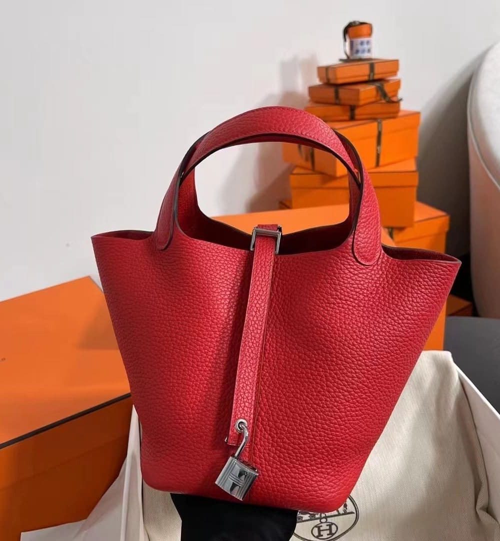 1:1 Replica Hermes Picotin Lock 18 Lime Clemence Yellow/Green/Red/Blue/Light Green/Light Purple/Pink For Women 19cm / 7.5in