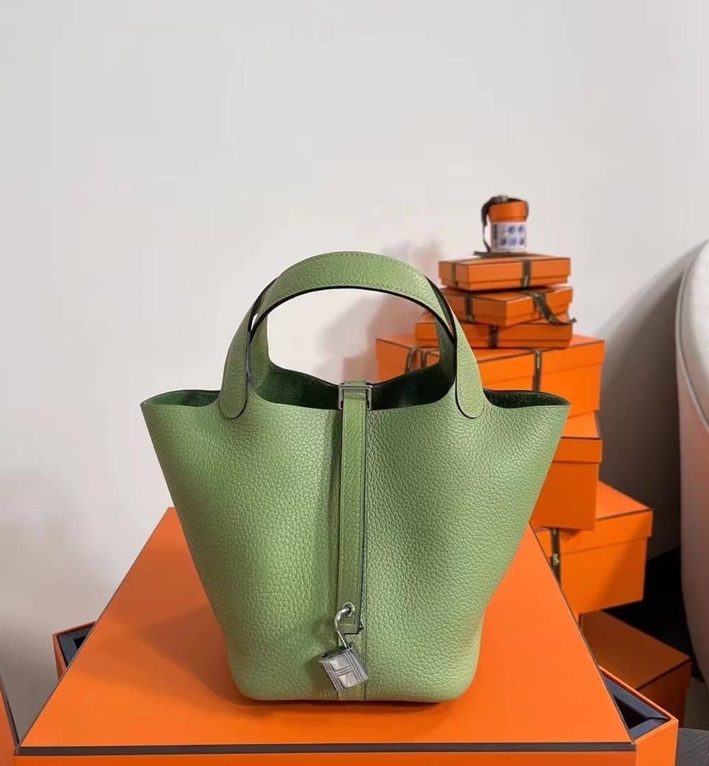 1:1 Replica Hermes Picotin Lock 18 Lime Clemence Yellow/Green/Red/Blue/Light Green/Light Purple/Pink For Women 19cm / 7.5in