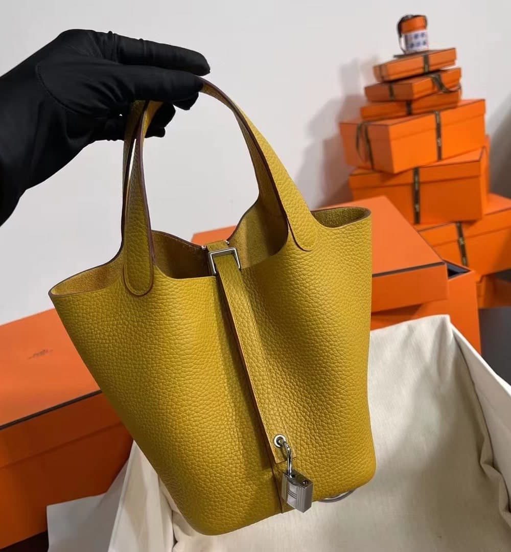 1:1 Replica Hermes Picotin Lock 18 Lime Clemence Yellow/Green/Red/Blue/Light Green/Light Purple/Pink For Women 19cm / 7.5in