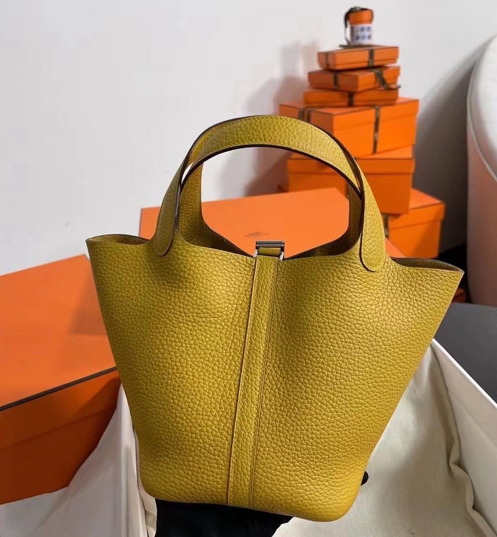 1:1 Replica Hermes Picotin Lock 18 Lime Clemence Yellow/Green/Red/Blue/Light Green/Light Purple/Pink For Women 19cm / 7.5in