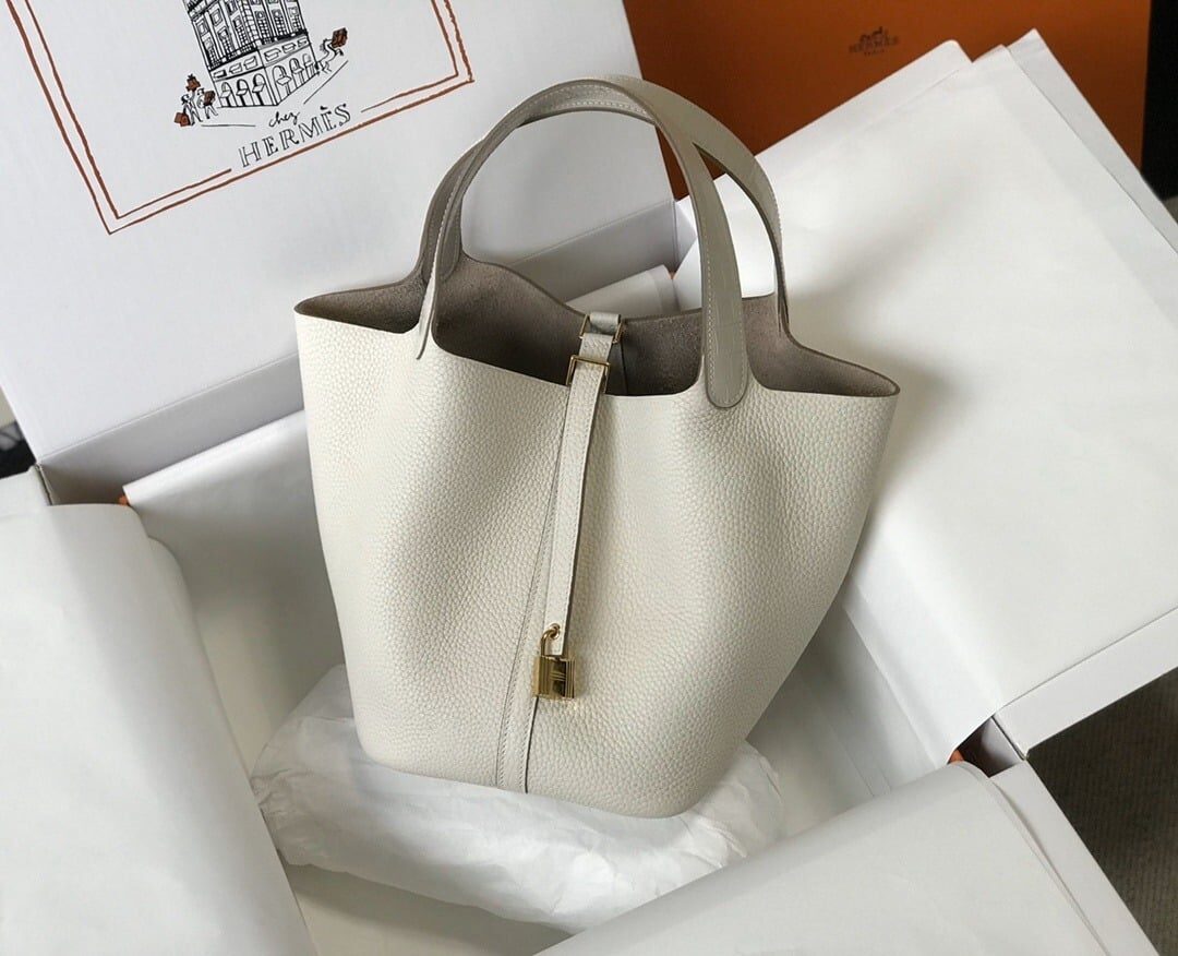 1:1 Replica Hermes Picotin Lock 18 White Bag With Gold-Toned Hardware For Women, Women's Handbags 7.1in/18cm